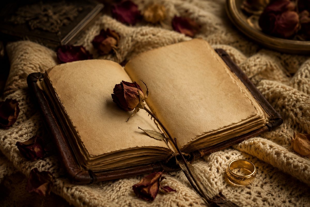 Stara księga poezji z różą i obrączką — wiersze polskich poetów
