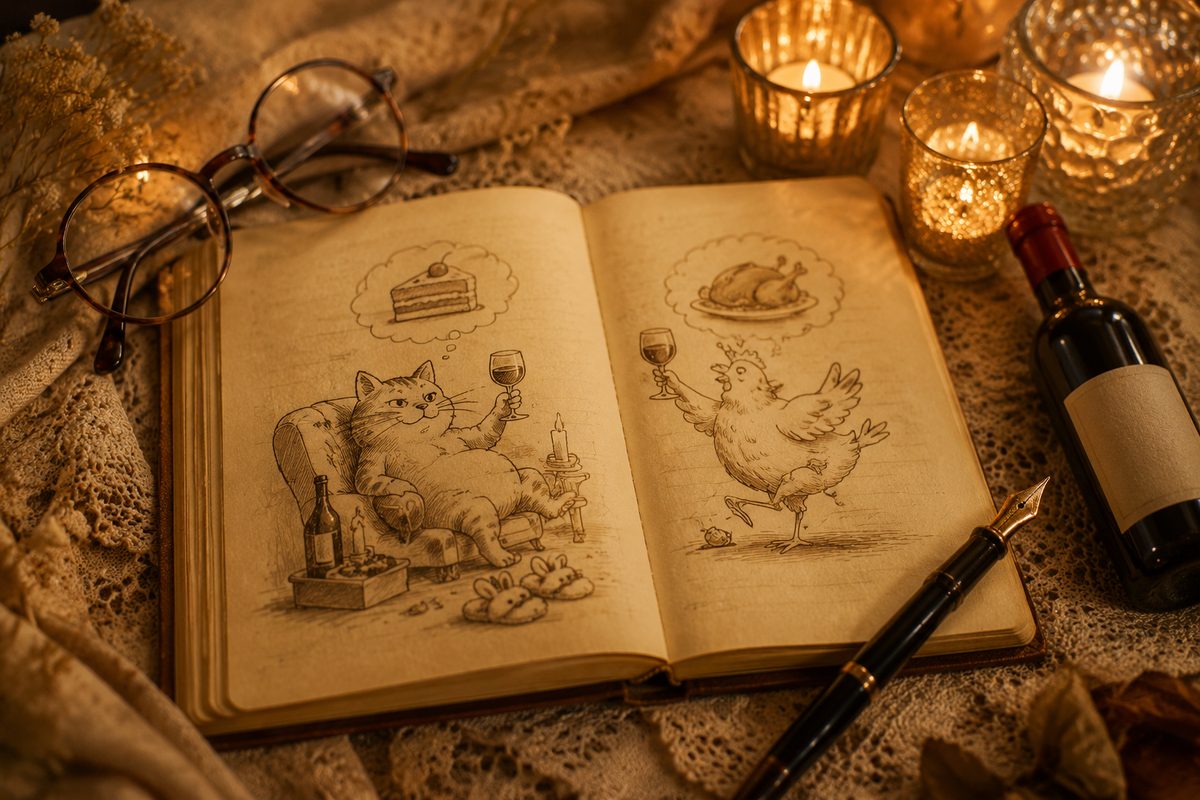 Wierszyk na 30-tkę — notes, okulary, długopis, świeczki