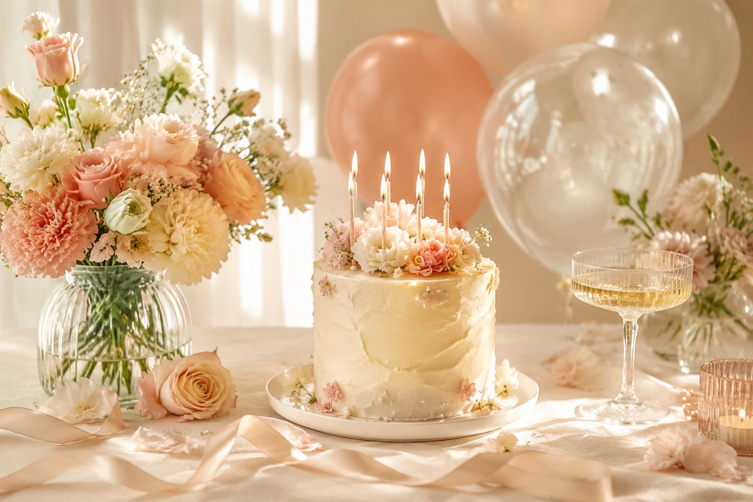Urodziny — tort, balony i świeczki, gotowe życzenia